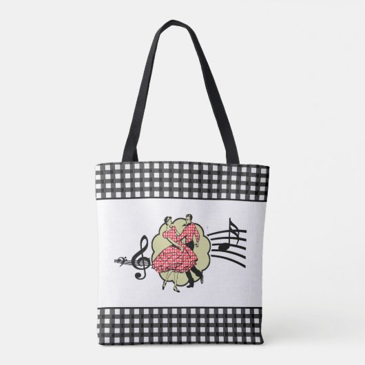 Vierkant dansen paar in rode check outfits tote bag (Achterkant)