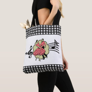 Vierkant dansen paar in rode check outfits tote bag
