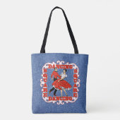 Vierkant dansen paar in rood / faux denim achtergr tote bag (Achterkant)