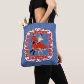 Vierkant dansen paar in rood / faux denim achtergr tote bag (Dichtbij)