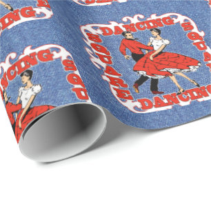 Vierkant dansen paar op faux denim achtergrond cadeaupapier