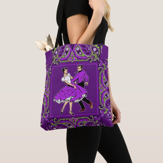 Vierkant dansen paar Paarse w / bandana Tote Bag (Dichtbij)