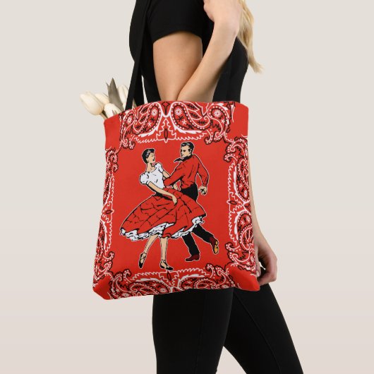 Vierkant dansen paar rode bandana achtergrond tote bag (Dichtbij)