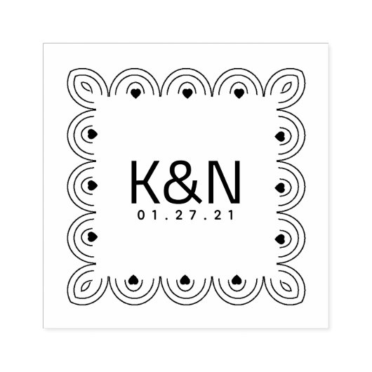 Vierkant Deco Hart Initiaal Logo Trouwstempel Rubberstempel (Afrduk)