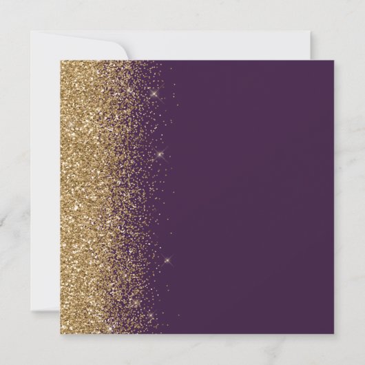 Vierkant Donker Paarse Gouden Glitter Save the Dat Aankondiging (Achterkant)