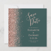 Vierkant Donkergroen Roze Goud Save the Date Aankondiging (Voorkant)