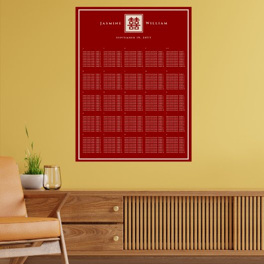 Vierkant Dubbel Geluk Chinees Trouwstoel Chart Poster (Woonkamer 2)