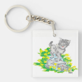 Vierkant (dubbelzijdig) Sleutelhanger/Kitten Sleutelhanger