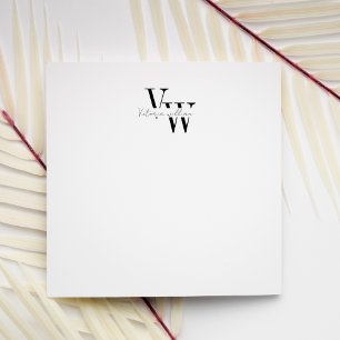Vierkant Eenvoudig Elegant Zwart en Wit Initialen Notitiekaartje