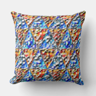 Vierkant en driehoeksmozaïek, cyaanblauw en oranje kussen
