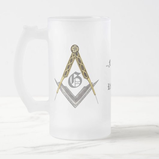 Vierkant en kompas met alles in het oog matglas bierpul (Links)