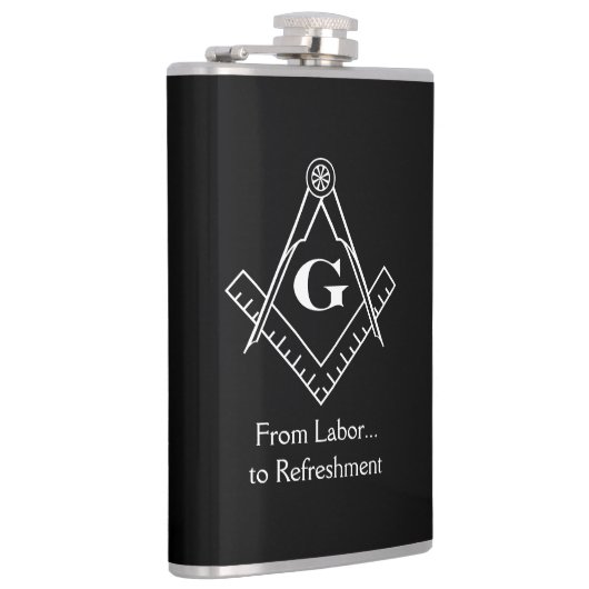 Vierkant en kompas met bijvoegsel G Heupfles (Rechts)