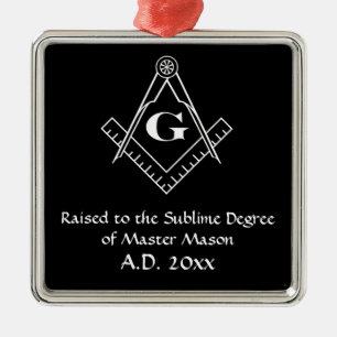 Vierkant en kompas met bijvoegsel G (wit) Metalen Ornament
