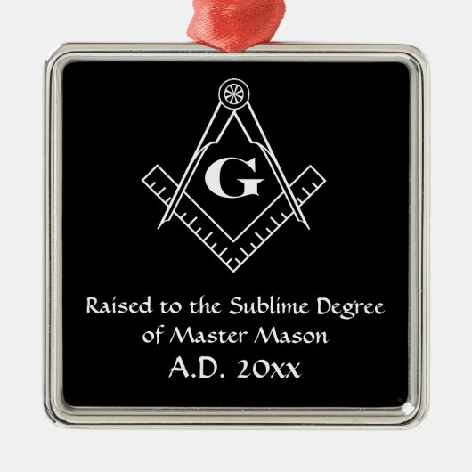 Vierkant en kompas met bijvoegsel G (wit) Metalen Ornament (Voorkant)