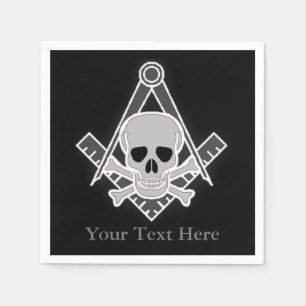 Vierkant en kompas met ingeslagen schedel servetten