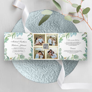 Vierkant Eucalyptus Frame QR Code Bruiloft Drieluik Uitnodiging