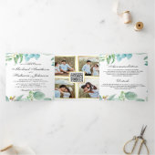 Vierkant Eucalyptus Frame QR Code Bruiloft Drieluik Uitnodiging (Binnen)