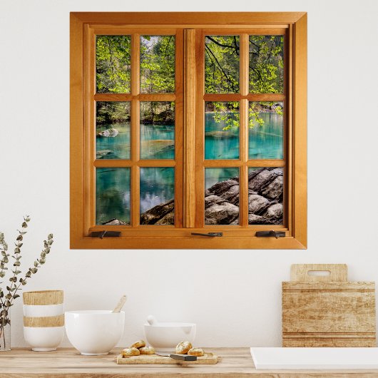 Vierkant faux-vensterverlichting - Calming Lake Poster (Keuken)