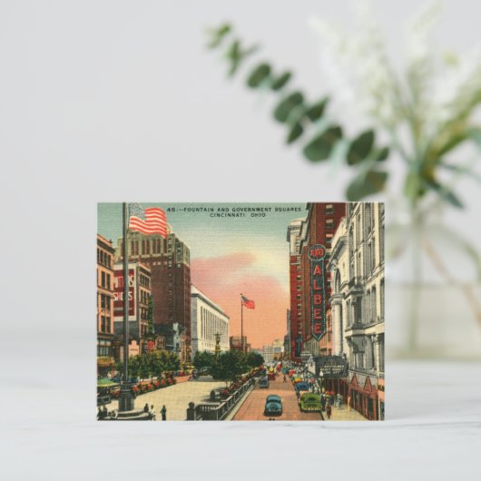Vierkant fontein, Cincinnati, Vintage Ohio Briefkaart (Staand voorkant)