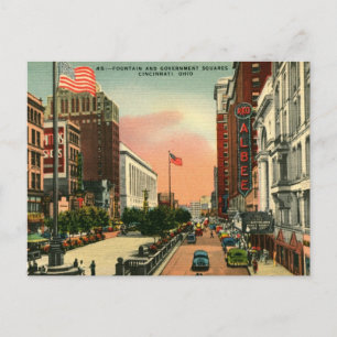 Vierkant fontein, Cincinnati, Vintage Ohio Briefkaart