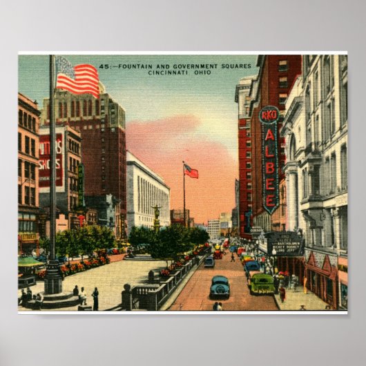 Vierkant fontein, Cincinnati, Vintage Ohio Poster (Voorkant)