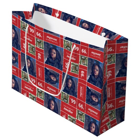 Vierkant Foto Afstudeerklas Jaar Rood Groot Cadeauzakje (Voorkant Gekanteld)