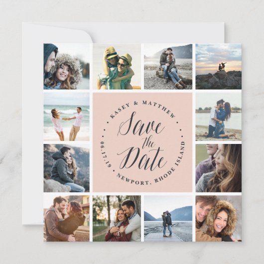 Vierkant fotocollage slaat de Kaart Datum op | Blu (Voorkant)