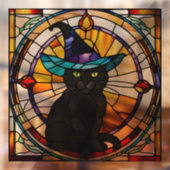 Vierkant Glas in lood Zwarte Cat Halloween Decor Raamsticker (Vel 2)