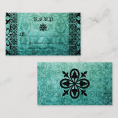 Vierkant  Groen Damask Gothic Wedding RSVP Informatiekaartje (Voorkant / Achterkant)