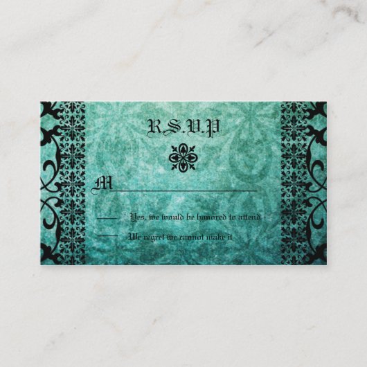 Vierkant  Groen Damask Gothic Wedding RSVP Informatiekaartje (Voorkant)