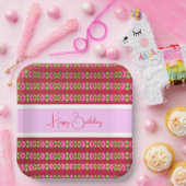 Vierkant, helder roze, gepatterd papieren bordje (Feest)