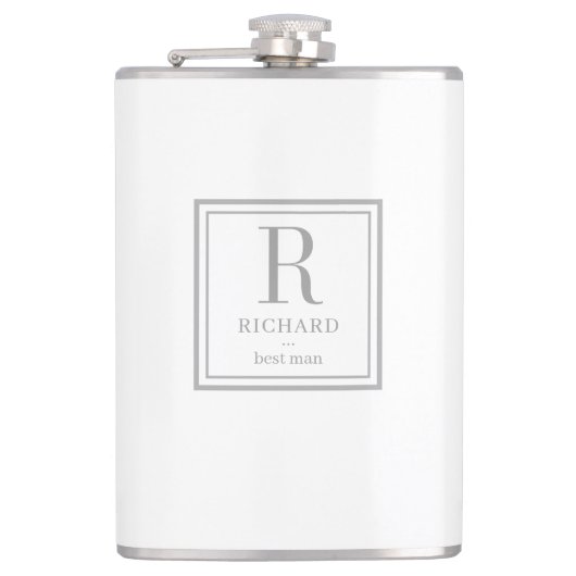 Vierkant Initiaal BEWERKBARE KLEUR Gepersonaliseer Heupfles (Voorkant)