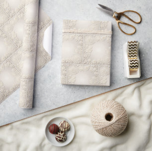 Vierkant Ivoor Borduurontwerp Cadeaupapier