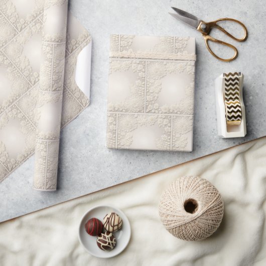 Vierkant Ivoor Borduurontwerp Cadeaupapier (Crafts)