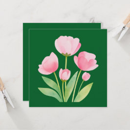 Vierkant kaartje met waterverf tulpen op groen