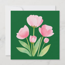 Vierkant kaartje met waterverf tulpen op groen