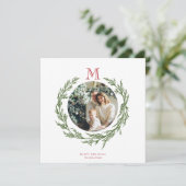 Vierkant Kerstkaart met Krans en Monogram (Staand voorkant)