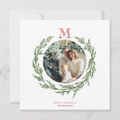 Vierkant Kerstkaart met Krans en Monogram (Voorkant)