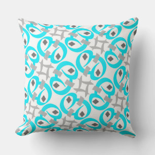 Vierkant kussen Jimette Design turquoise grijs wit