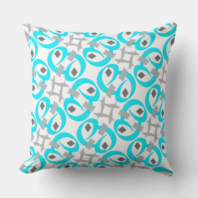 Vierkant kussen Jimette Design turquoise grijs wit (Voorkant)