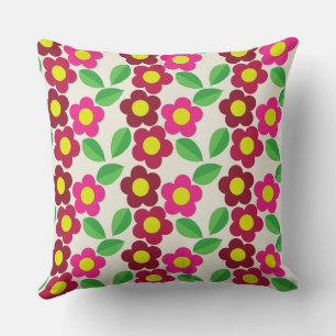 Vierkant Kussen met Rood & Roze Bloemen Ontwerp.