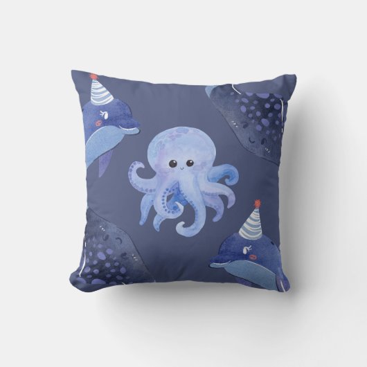 Vierkant Kussen met Zee Dieren (Voorkant)