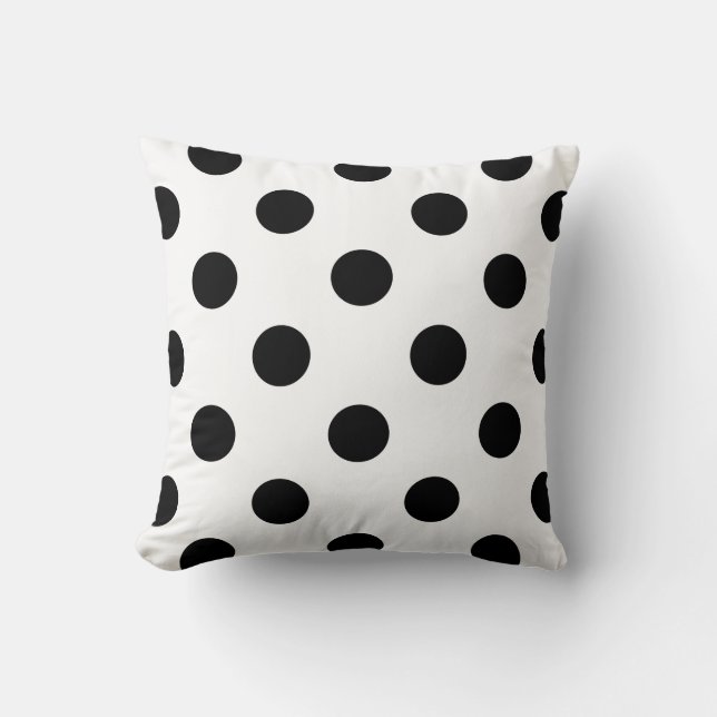 Vierkant Kussen, Polka Dots, Zwart en Wit Kussen (Voorkant)