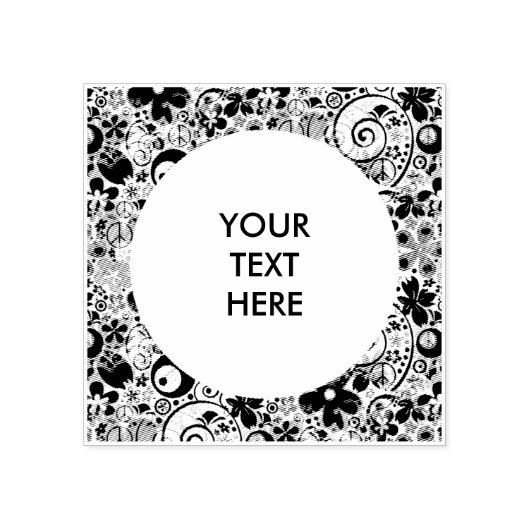 Vierkant Lijst Flower Power I + uw ideeën Rubberstempel (Afrduk)
