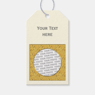 Vierkant Lijst goudblad + je foto, tekst en rug. Cadeaulabel