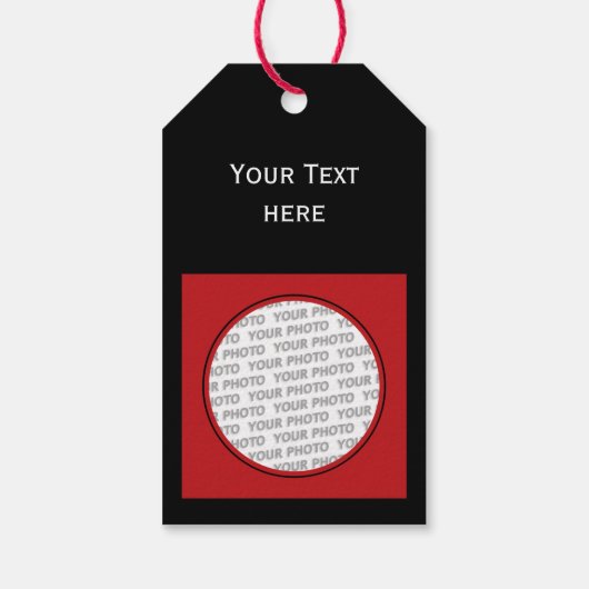 Vierkant Lijst rood + uw foto, tekst en achtergron Cadeaulabel (Achterkant)