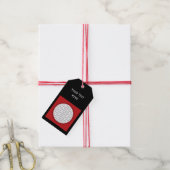 Vierkant Lijst rood + uw foto, tekst en achtergron Cadeaulabel (Met Touw)