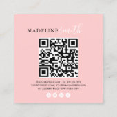 Vierkant meisjesachtig roze script QR-code Vierkante Visitekaartje (Achterkant)