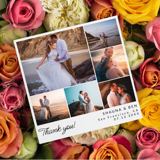 Vierkant Moderne bruiloft foto collage dank u Bedankkaart