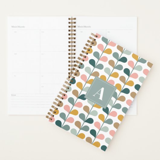 Vierkant monogram initiaal bloemblad patroon planner (Display)